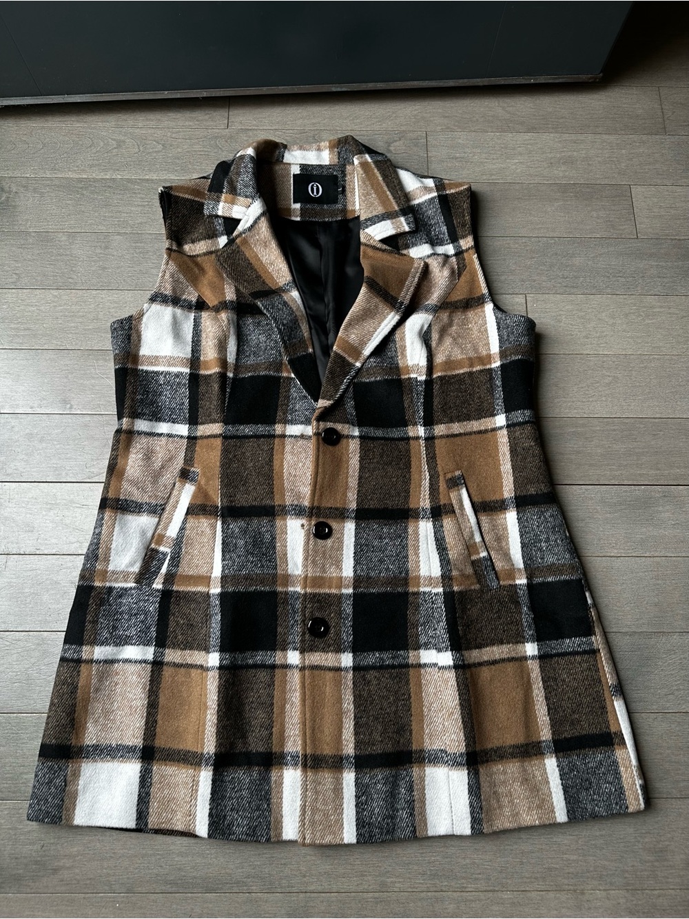 Women’s Idealsanxun Brown Plaid Sleeveless Fall Winter Wool Vest With Pockets LG